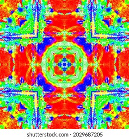 Creative mosaic pattern colored squares. Colored art festival abstract pixel symmetrical background. RGB pattern.  Colorful beautiful tiles. Modern art color pattern ornament decorative illustration.