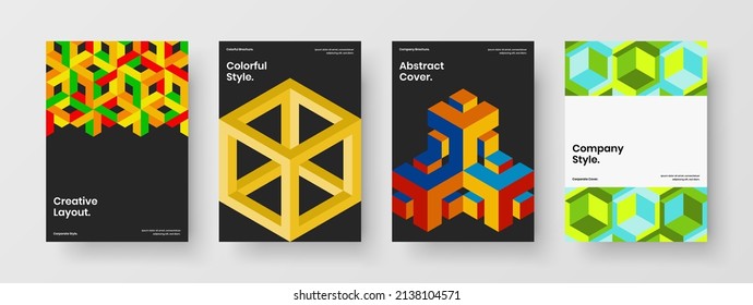 Creative mosaic pattern company cover template set. Colorful corporate identity vector design concept bundle.