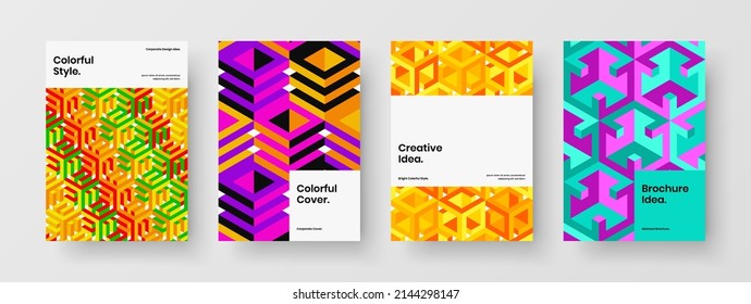 Creative mosaic pattern placard illustration composition. Unique leaflet A4 vector design template set.