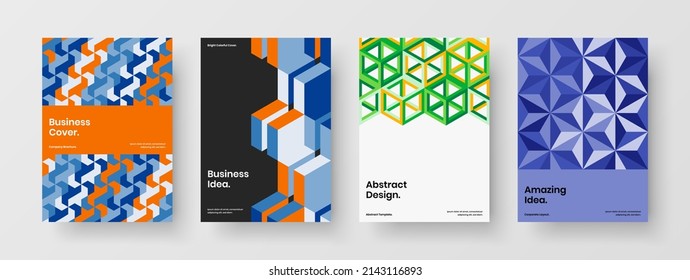 Creative mosaic pattern postcard template composition. Isolated company cover design vector layout bundle.