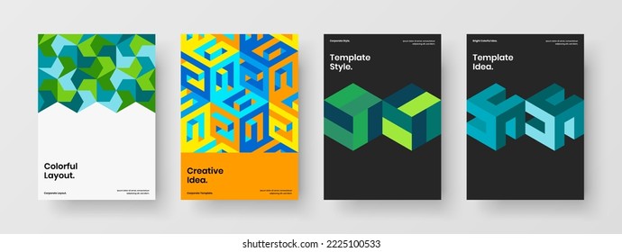 Creative mosaic pattern presentation layout set. Fresh poster A4 design vector illustration bundle.