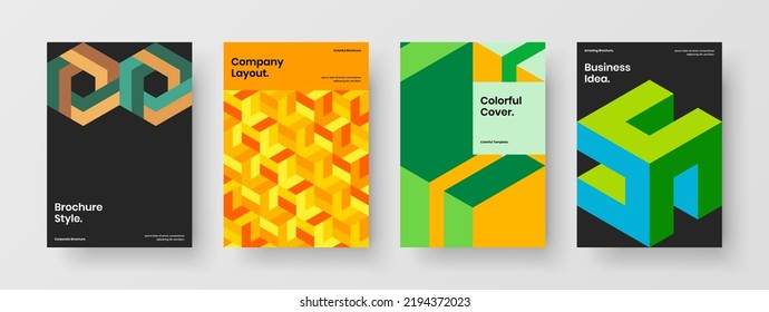 Creative mosaic shapes postcard illustration composition. Vivid poster design vector template bundle.