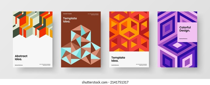 Creative mosaic tiles annual report illustration bundle. Colorful company brochure design vector layout set.