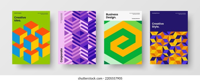 Creative mosaic tiles banner template collection. Unique cover A4 design vector concept set.