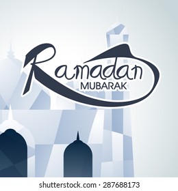Creative mosque design on shiny background for Islamic holy month of prayers, Ramadan Kareem celebration.