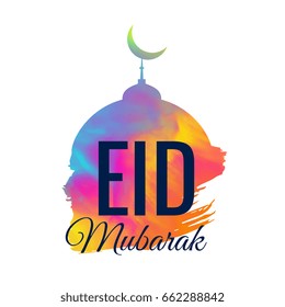 creative mosque design with watercolor effect for eid festival