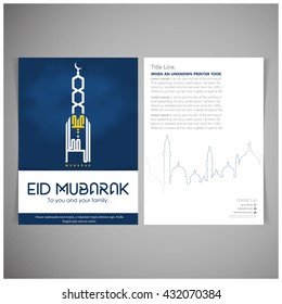 Creative mosque with Eid Mubarak Arabic Typography with front and back poster template