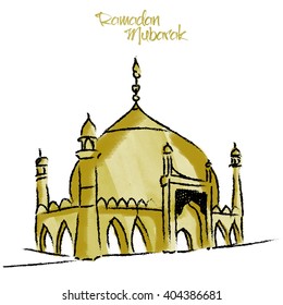 Creative Mosque for Islamic Holy Month of Prayers, Ramadan Mubarak celebration.