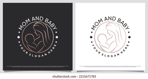 Creative mother and baby logo design illustration with emblem style concept