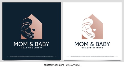 Creative mother and baby logo design template with house icon and unique concept