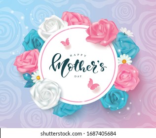 Creative mother's day cards with roses, daisies,butterflies and handwritten lettering.Vector illustration for banner, invitation, poster.