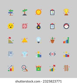 motivación creativa paquete de icono plano como premio, perla, taza, medalla, grafo, búsqueda, sol, planta de smilie , premio de la bandera