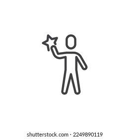 Creative motivation line icon. linear style sign for mobile concept and web design. Man holding star outline vector icon. Symbol, logo illustration. Vector graphics