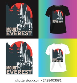 creative mount everest typography graphics for slogan tee shirt with sun and stripes.