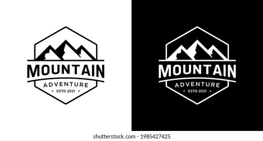Diseño del logo creativo de la aventura de montaña. Logo vintage minimalista para exteriores, camping, expedición y viajes.