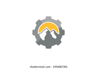 Creative Mountain Gear Logo Design Illustration