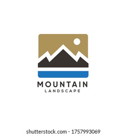 creative mountain and lake view landscape logo design