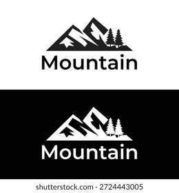 A creative mountain landscape logo featuring sharp peaks and pine trees. Perfect for outdoor adventure brands, hiking gear, camping clubs, or eco-tourism businesses seeking a natural and strong identity.