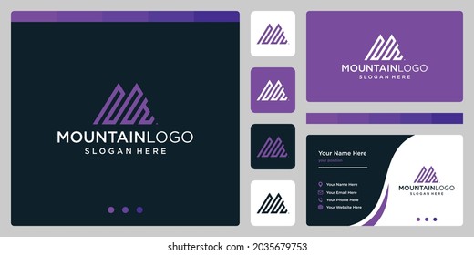 Creative mountain logo abstract with line art logo design. Premium Vector