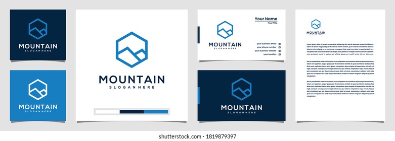 Creative mountain logo with hexagon and line art style logo business card and letterhead