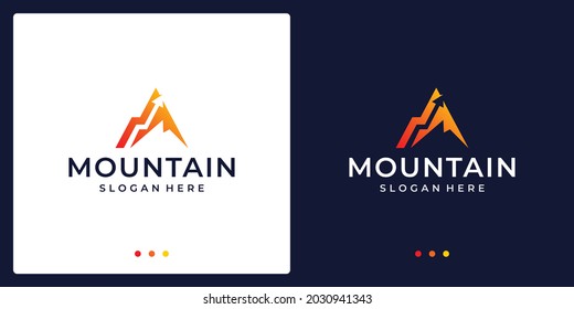 Creative mountain logo with line. symbol for modern marketing, analytic. Premium Vector