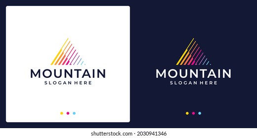 Creative mountain logo with line. symbol for modern marketing, analytic. Premium Vector