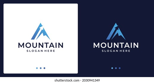 Creative mountain logo with line. symbol for modern marketing, analytic. Premium Vector