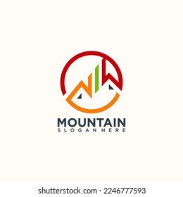 Logo creativo de montaña con línea. símbolo de marketing moderno, analítico.