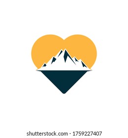 Creative mountain and love logo design. Mountain adventure lover logo.