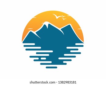 creative mountain and sea design logo 
