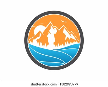 creative mountain and sea design logo 