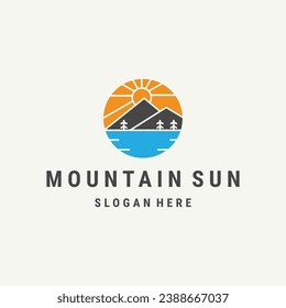 creative mountain sun logo with abstract logo design