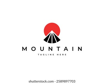 creative mountain with sun logo design
