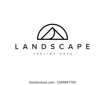 creative mountain with sun logo design