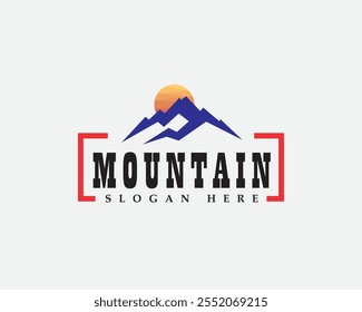 creative with mountain with sun on top logo design