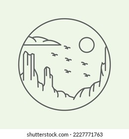 creative mountains line art logo design minimalist illustration icon