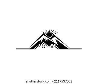Vector de plantilla de diseño de logotipo inmobiliario de Montañas Creativas.