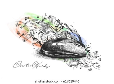 Creative mouse design illustration concept for creative work - Hand Drawn Sketch Vector illustration.