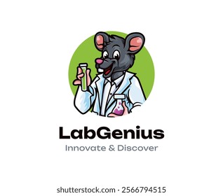 A creative mouse scientist with a lab coat and test tubes