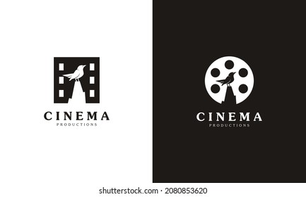 Creative Movie Maker Icon. Combination Cute Bird with Film Equipments Symbol