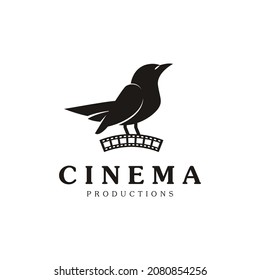 Creative Movie Maker Icon. Combination Cute Bird with Film Equipments Symbol