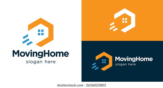 Creative moving home logo template. Home delivery service logo design vector illustration.