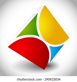 creative, multicolor square logotype made of 4 pieces rotated in 3D