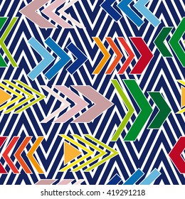 Creative multicolored chevron pattern with colorful arrows. Ethnic textile collection. Simple print.