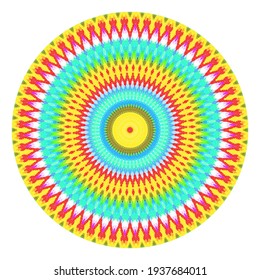 Creative multicolored points round symbol. Abstract symmetrical logo. Mosaic colorful beautiful beads. Circle dots modern pixel floral art icon. Colored pattern ornament wheel decorative illustration.