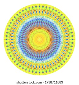 Creative multicolored points round symbol. Abstract symmetrical logo. Mosaic colorful beautiful beads. Circle dots modern pixel floral art icon. Colored pattern ornament wheel decorative illustration.
