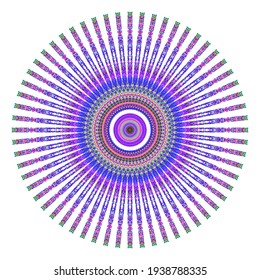 Creative multicolored points round symbol. Abstract symmetrical logo. Mosaic colorful beautiful beads. Circle dots modern pixel floral art icon. Colored pattern ornament wheel decorative illustration.