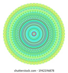 Creative multicolored points round symbol. Abstract symmetrical logo. Mosaic colorful beautiful beads. Circle dots modern pixel floral art icon. Colored pattern ornament wheel decorative illustration.