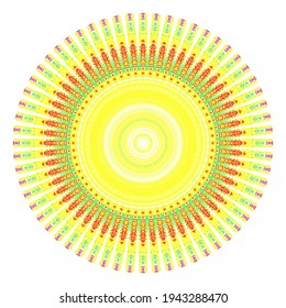 Creative multicolored points round symbol. Abstract symmetrical logo. Mosaic colorful beautiful beads. Circle dots modern pixel floral art icon. Colored pattern ornament wheel decorative illustration.