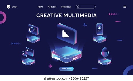 Creative multimedia isometric landing page